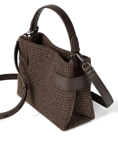 Brunello Cucinelli Small Essence Net-embroidered Tote Bag In Brown