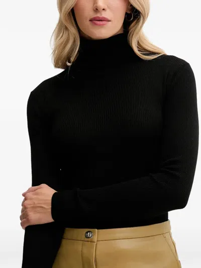 Mc2 Saint Barth Roll-neck Ribbed Top In Black