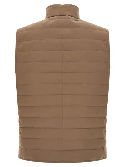 Brunello Cucinelli High Collar Quilted Vest Side Zipper Pockets In Brown