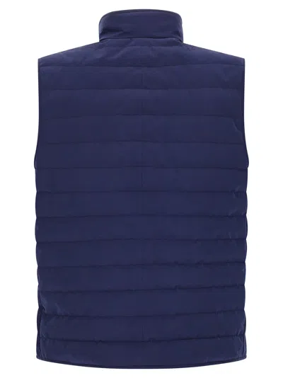Brunello Cucinelli High Neck Quilted Sleeveless Down Vest In Blue