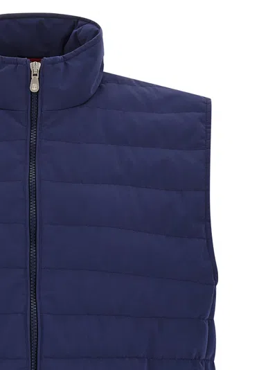 Brunello Cucinelli High Neck Quilted Sleeveless Down Vest In Blue