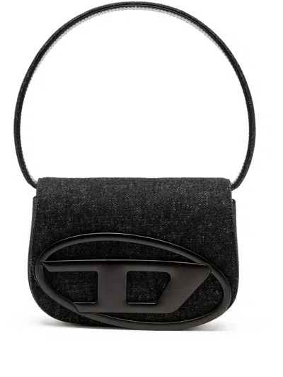 Diesel 1dr Shoulder Bag In Denim Color Black In Black
