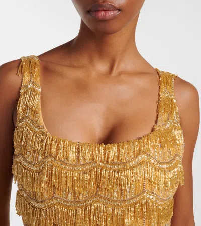 Rachel Gilbert Embellished Sequined Gown In Brown