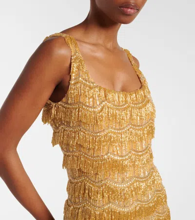 Rachel Gilbert Embellished Sequined Gown In Brown