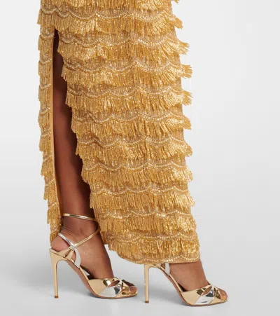 Rachel Gilbert Embellished Sequined Gown In Brown