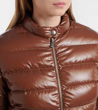 Moncler Papillon Padded Glossed Shell Jacket In Brown