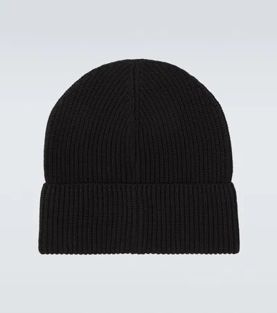 Moncler Ribbed Texture Wool Hat Winter Style In Black
