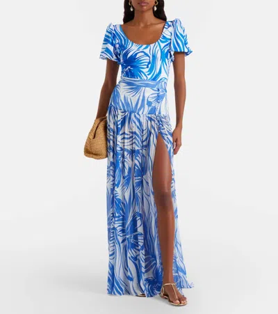 Alexandra Miro Jaimee High-rise Printed Maxi Skirt In Blue
