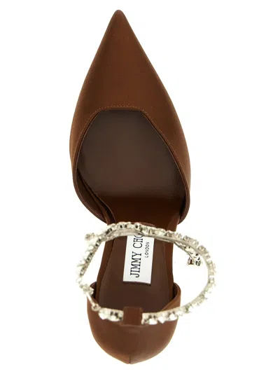 Jimmy Choo Stevie Pumps Ankle Strap Embellished Satin Pointed In Brown
