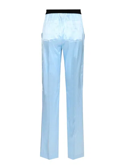 Tom Ford Silk Satin Relaxed Pijama Trousers Waistband In Blue