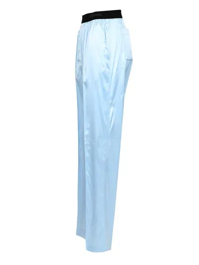 Tom Ford Silk Satin Relaxed Pijama Trousers Waistband In Blue