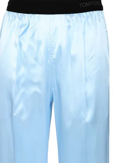 Tom Ford Silk Satin Relaxed Pijama Trousers Waistband In Blue