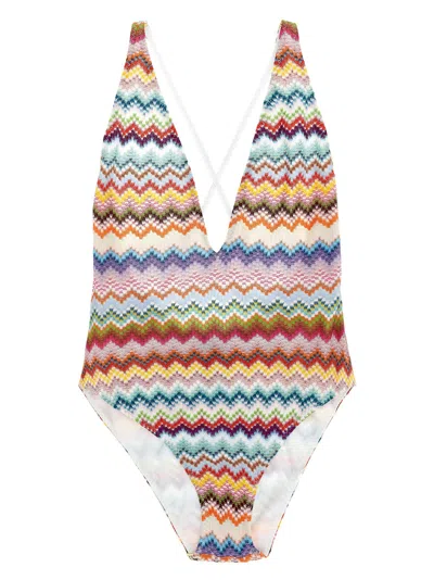 Missoni One Piece Swimsuit Zigzag Pattern Straps In Multi