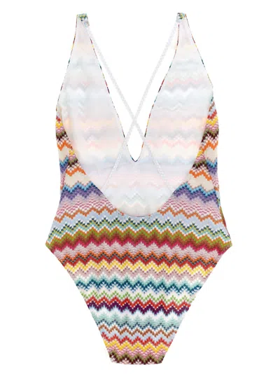Missoni One Piece Swimsuit Zigzag Pattern Straps In Multi