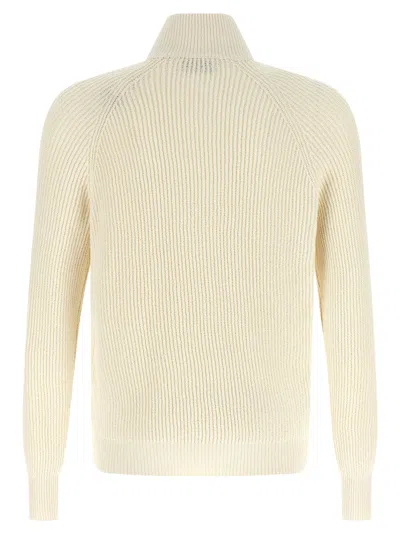 Brunello Cucinelli Zip Cardigan Sweaters And Cardigans White In Yellow