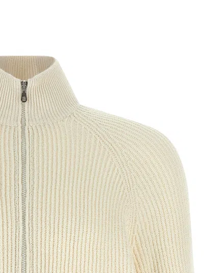 Brunello Cucinelli Zip Cardigan Sweaters And Cardigans White In Yellow