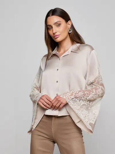 L'agence Capri Lace Sleeve Blouse In Gray