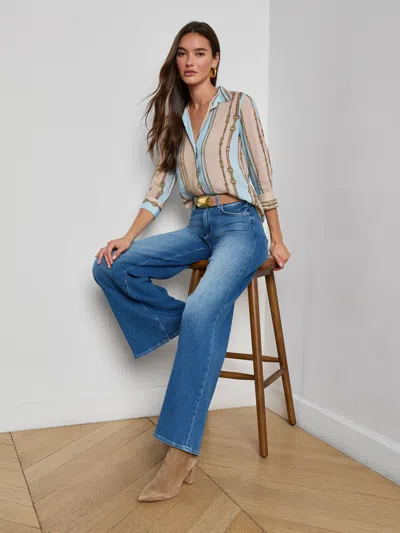 L'agence Camille Chain Print Button-up Shirt In Multi