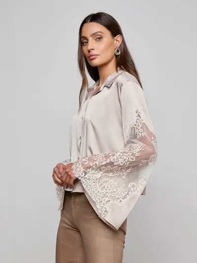 L'agence Capri Lace Sleeve Blouse In Gray