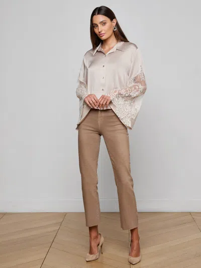 L'agence Capri Lace Sleeve Blouse In Gray