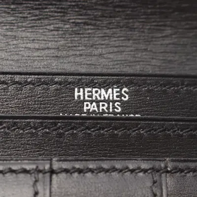 Pre-owned Hermes Black Box Calf Leather Long Wallet (bi-fold) ()