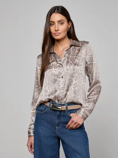 L'agence Tyler Long Sleeve Blouse Grey Patch Leopard In Neutral
