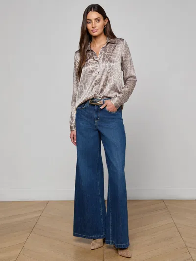 L'agence Tyler Long Sleeve Blouse Grey Patch Leopard In Neutral