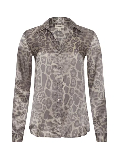 L'agence Tyler Long Sleeve Blouse Grey Patch Leopard In Neutral