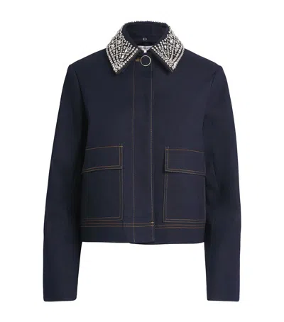 Veronica Beard Barrington Crystal-embellished Denim Jacket In Blue
