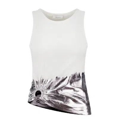 Rabanne Sleeveless Coast Tank Top With Silver Foil And Piercing Details In White