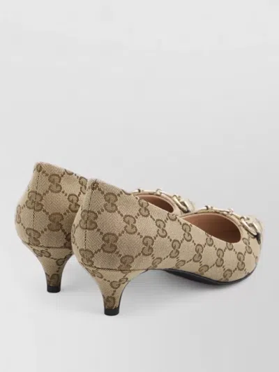 Gucci Women Beige And Dark Brown Gg Canvas Pumps With Horsebit In Multi