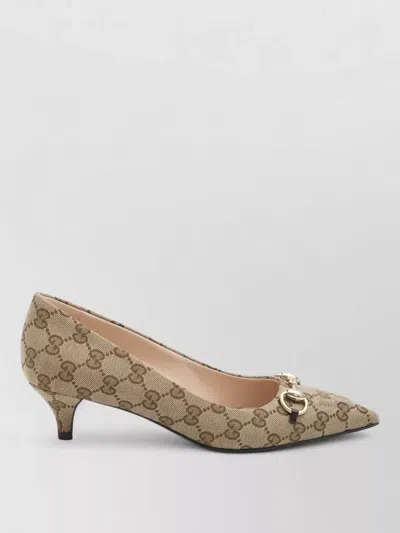 Gucci Women Beige And Dark Brown Gg Canvas Pumps With Horsebit In Multi