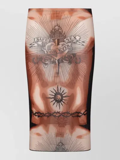 Jean Paul Gaultier Women S Re-edition Safe Sex Tattoo Long Skirt Black In Multi
