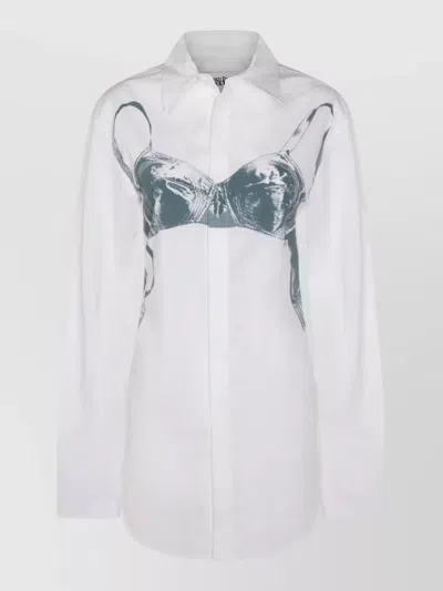 Jean Paul Gaultier Womens White Blue Grey Scanned Bra Stretch-cotton Shirt