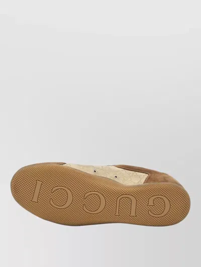 Gucci Shift Suede Sneakers With Gg Supreme Fabric Inserts In Brown