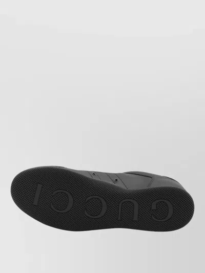 Gucci Men Black Low Top Sneakers With Web Tongue In Leather Man In Black