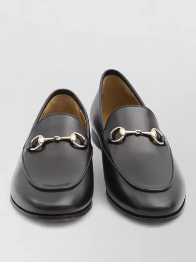 Gucci Women Black Calf Leather Moc Stitching Signature Horsebit Detail Almond Toe Slip-on Style Bran In Black