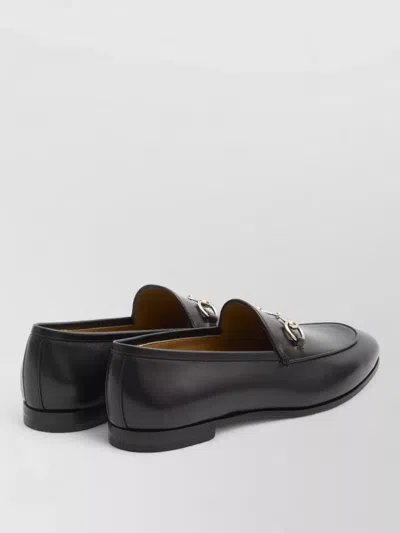 Gucci Women Black Calf Leather Moc Stitching Signature Horsebit Detail Almond Toe Slip-on Style Bran In Black