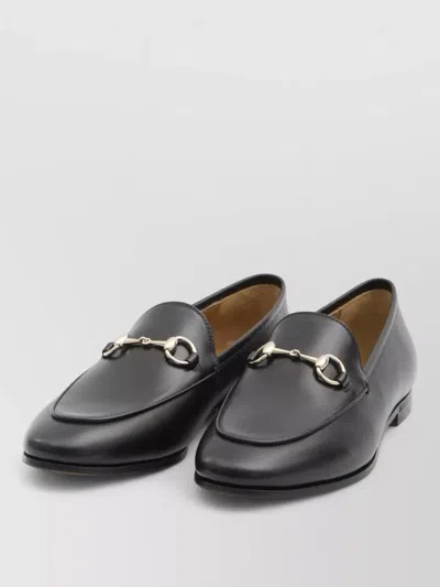 Gucci Women Black Calf Leather Moc Stitching Signature Horsebit Detail Almond Toe Slip-on Style Bran In Black