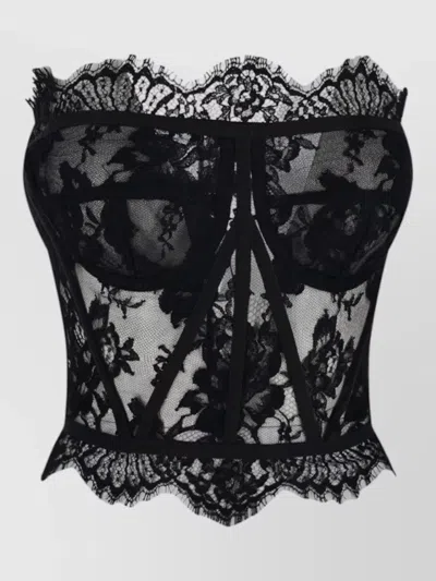 Dolce & Gabbana Top Floral Pattern Lace Detailing Scalloped Edges In Black