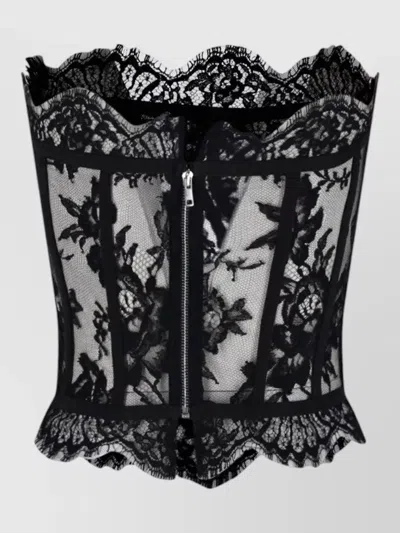 Dolce & Gabbana Top Floral Pattern Lace Detailing Scalloped Edges In Black