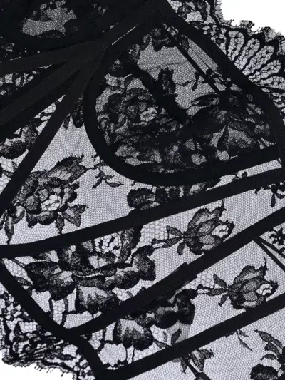 Dolce & Gabbana Top Floral Pattern Lace Detailing Scalloped Edges In Black