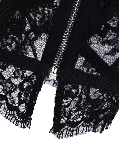 Dolce & Gabbana Top Floral Pattern Lace Detailing Scalloped Edges In Black