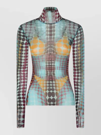 Jean Paul Gaultier Sheer Turtleneck Top Long Sleeves Design In Multi
