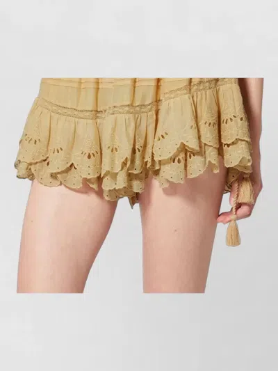 Isabel Marant Étoile Layered Mesh Skirt Embroidered Ruffles Tassels In Neutral