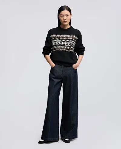 Aspesi Crewneck Sweater In Cotton, Hemp And Wool Blend In Black