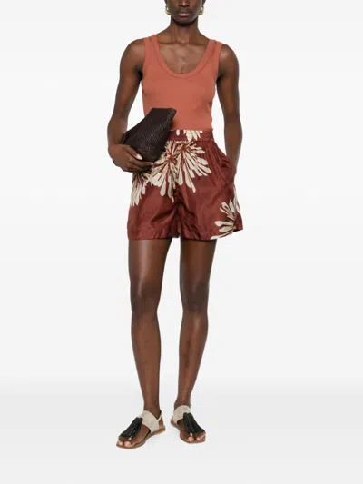 Brunello Cucinelli Cotton Tank Scoop Neck Ribbed Contrast In Orange