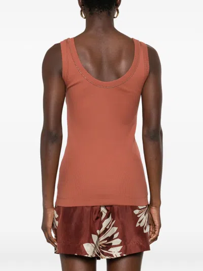 Brunello Cucinelli Cotton Tank Scoop Neck Ribbed Contrast In Orange