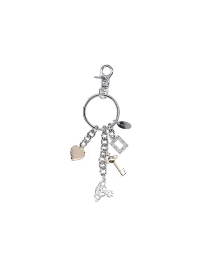 Vivienne Westwood Heart And Key Charms Mixed Metal Keyring In White