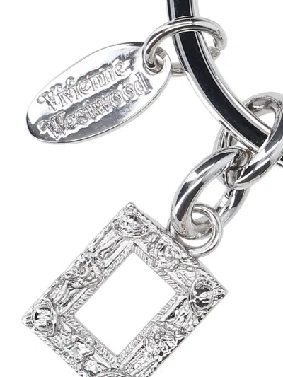 Vivienne Westwood Heart And Key Charms Mixed Metal Keyring In White